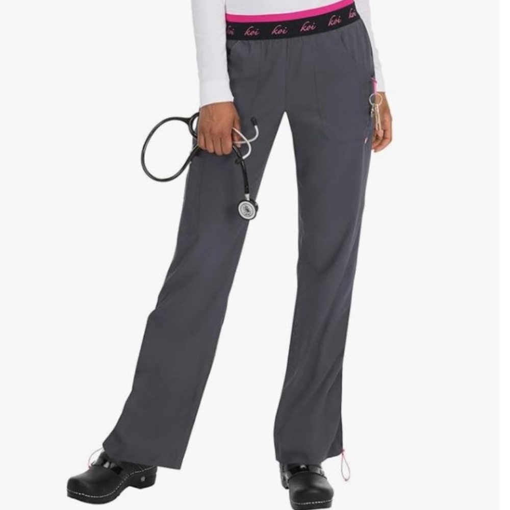 KOI Scrub Pants Lite 720 Women's Spirit Pant Charcoal & Pink SZ XXS EUC
